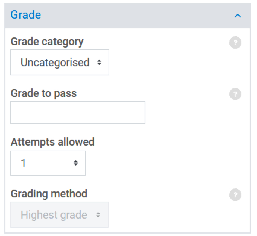 quiz grade settings