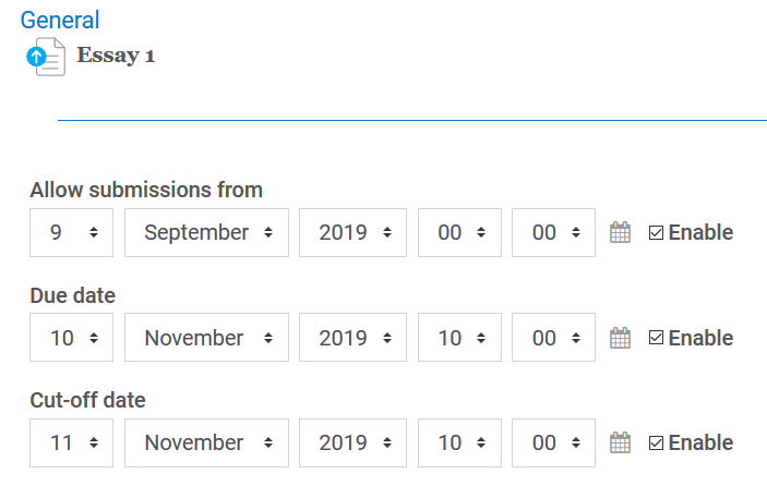 date settings under an assignment