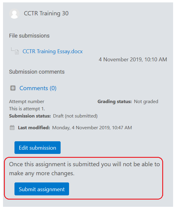 submit assignment button in submission status box