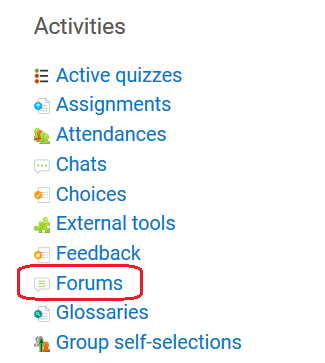forums link in activities block