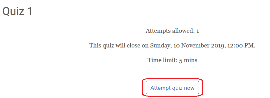 quiz details page with "attempt quiz now" button