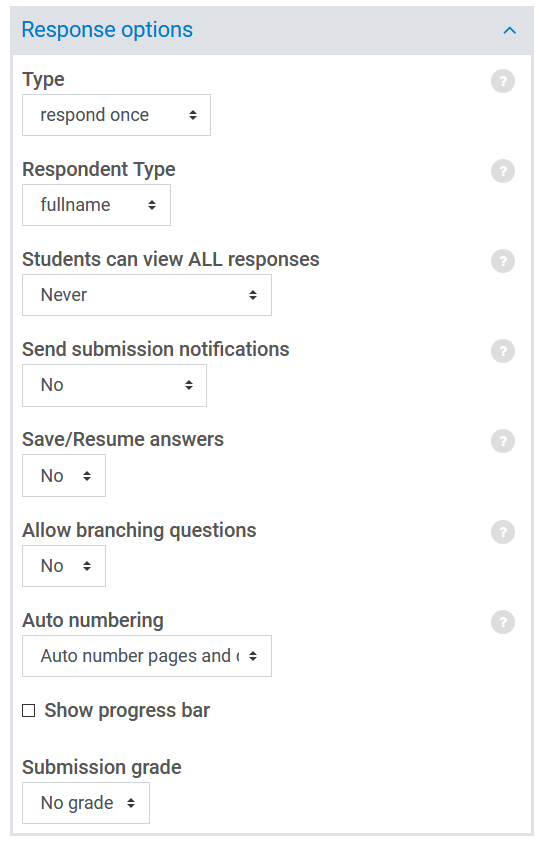 Response Options section