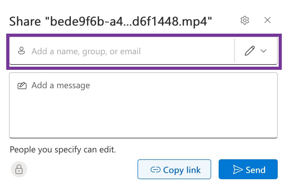 share to individuals by typing the email address or name in the add name field