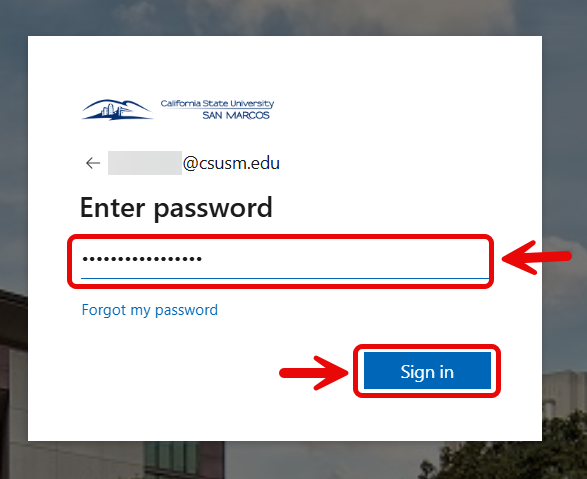 Image depicting entry of CSUSM password for Microsoft Sign In