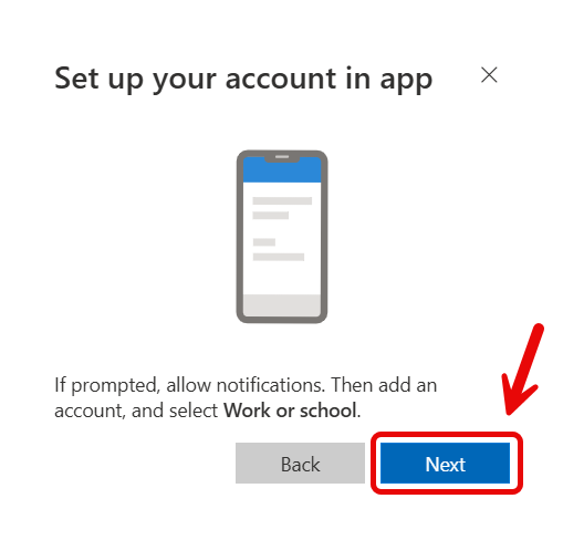 Image depicting Microsoft Authenticator prompt for user to set up their account in the mobile application
