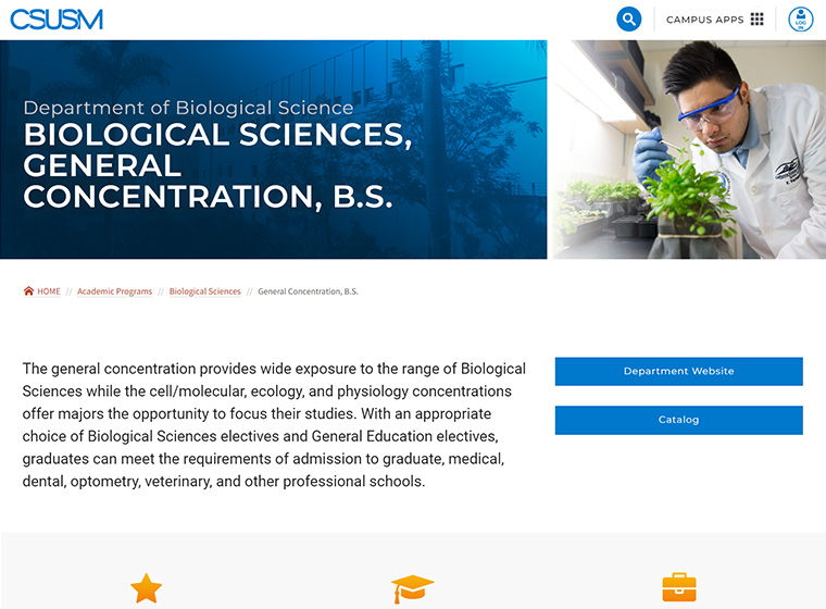 screenshot of the demo for academic program concentration within biology