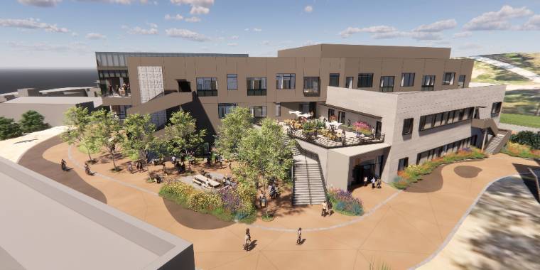 Aerial view of ISE building and surounding walkways