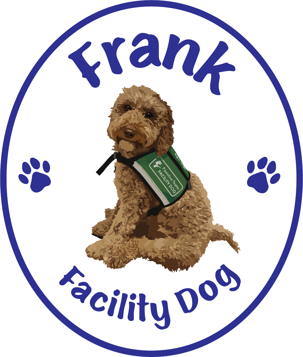 Facility Dog Frank sitting with CSUSM Facility Dog noted