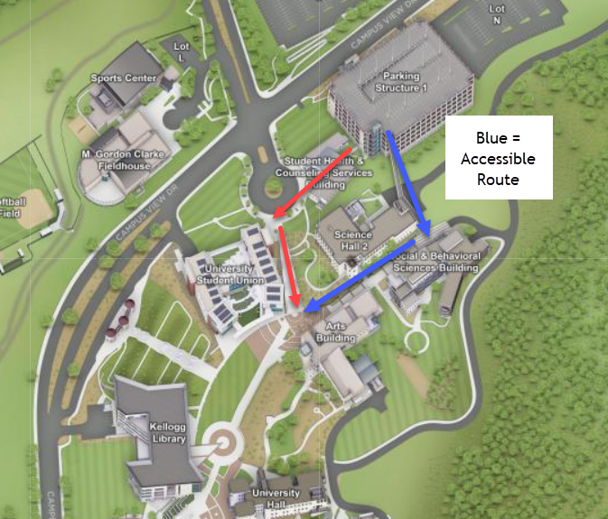 map of route to Chavez statue from Parking Structure