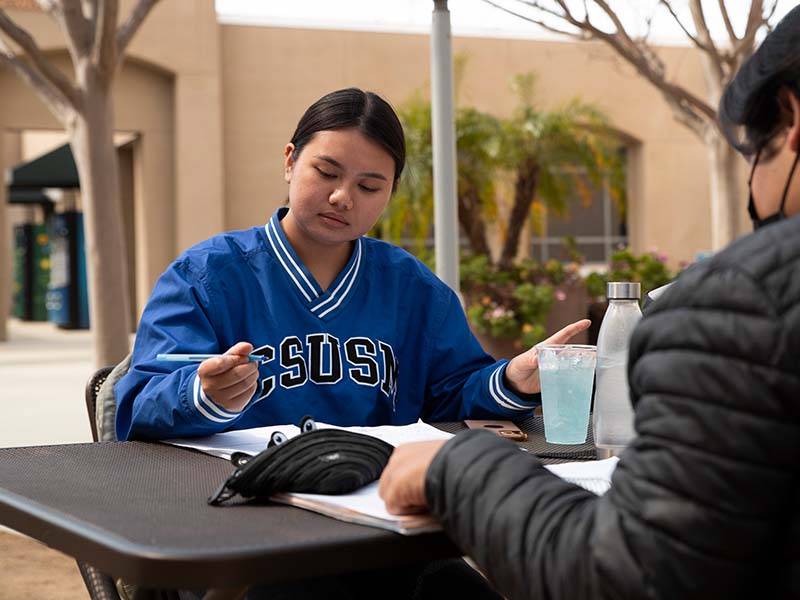 Student studying outdoors