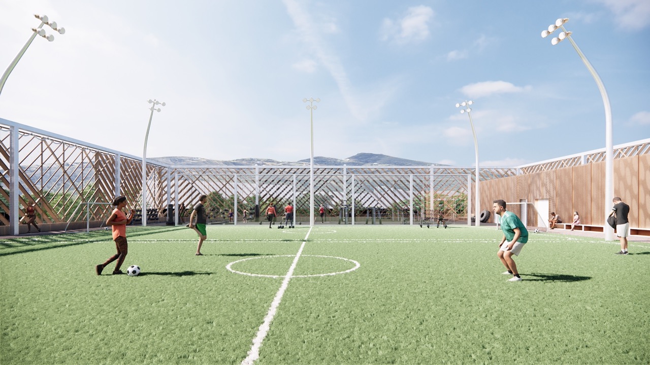 rooftop terrace soccer game