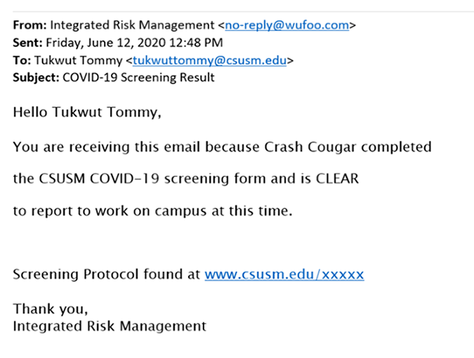 cleared email screenshot