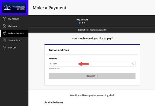 Edit account balance to pay