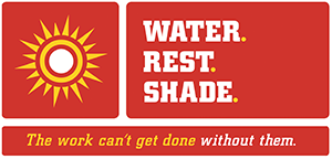 heat illness banner- water, rest, shade poster