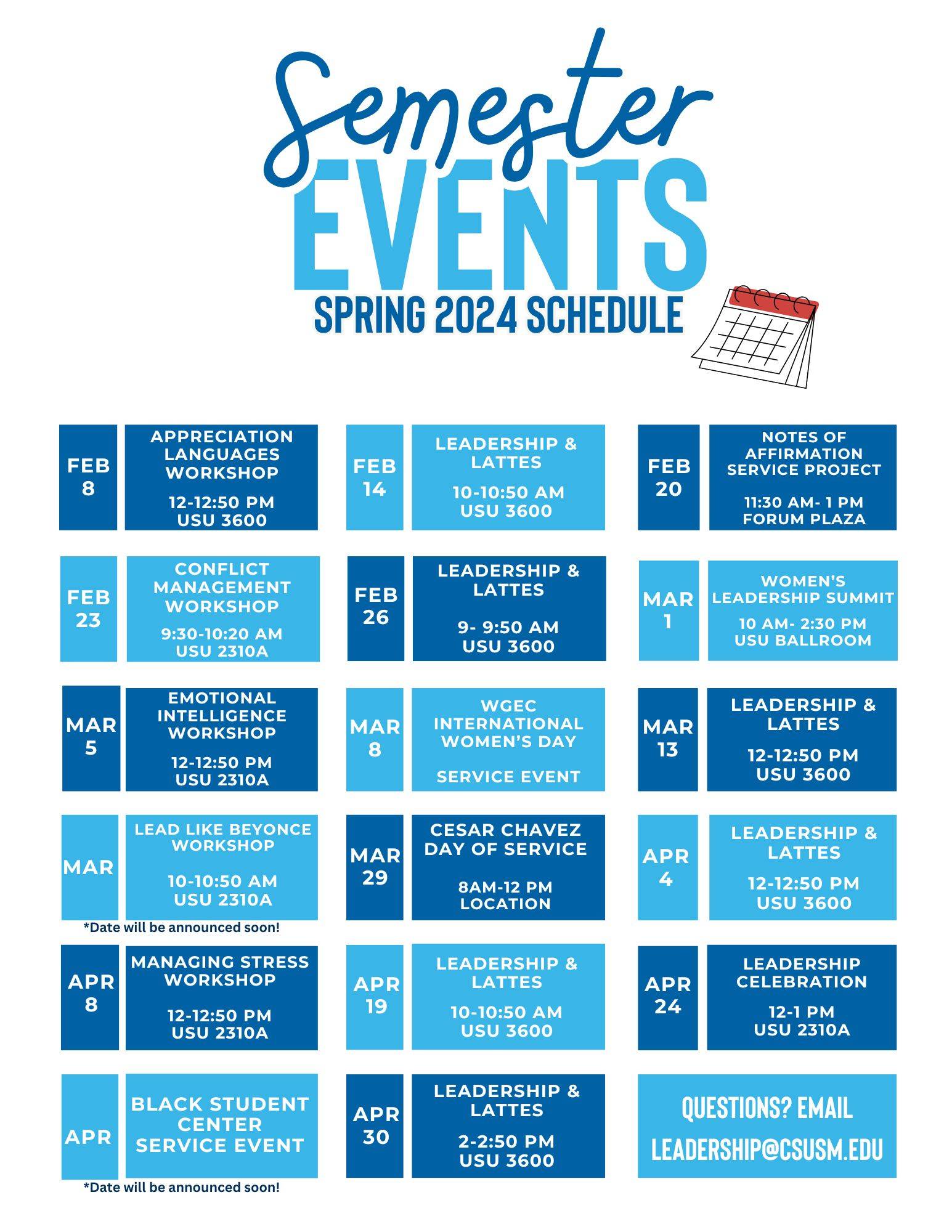 Leadership Programs Spring 2024 Events Schedule
