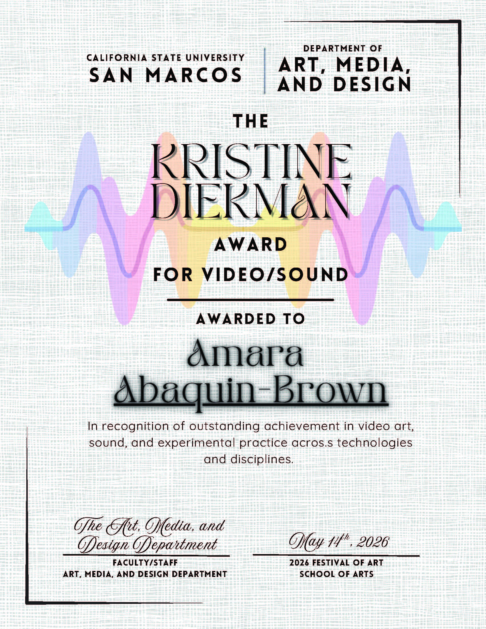 Amara Abaquin-Brown 2026 Festival of Art Award
