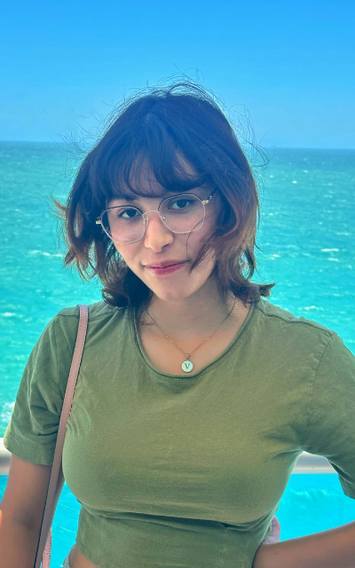 Woman wearing a green top