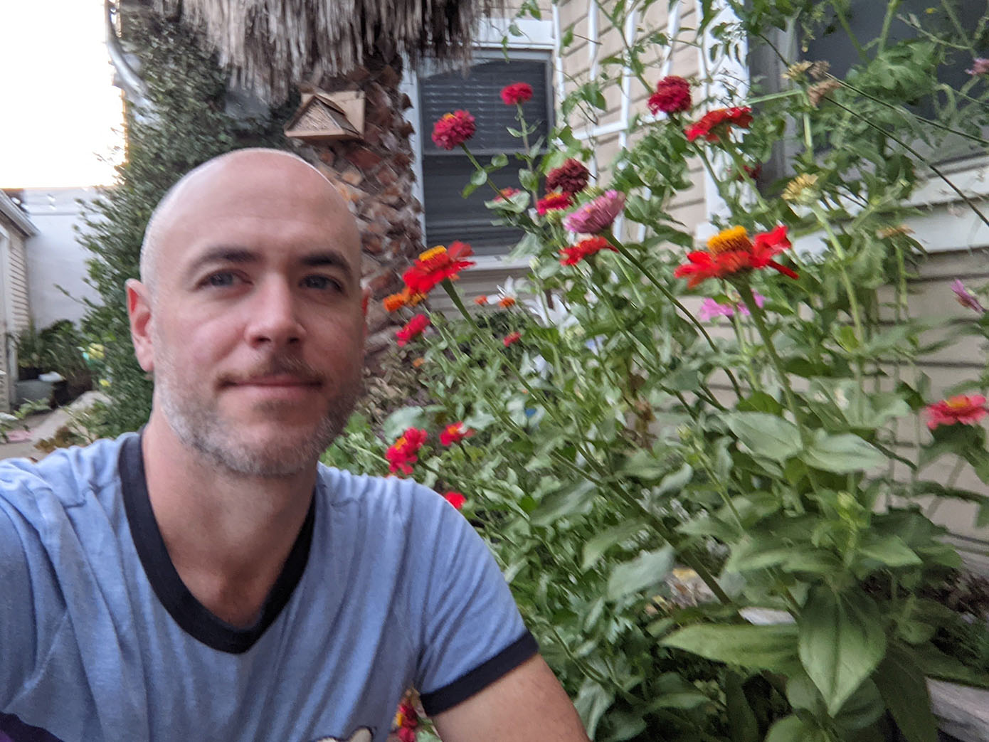 Pete in front of his garden