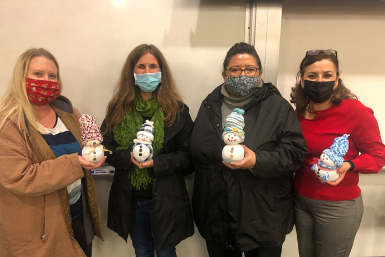 Bonnie, Brianna, Melinda and Sonia with their snow people