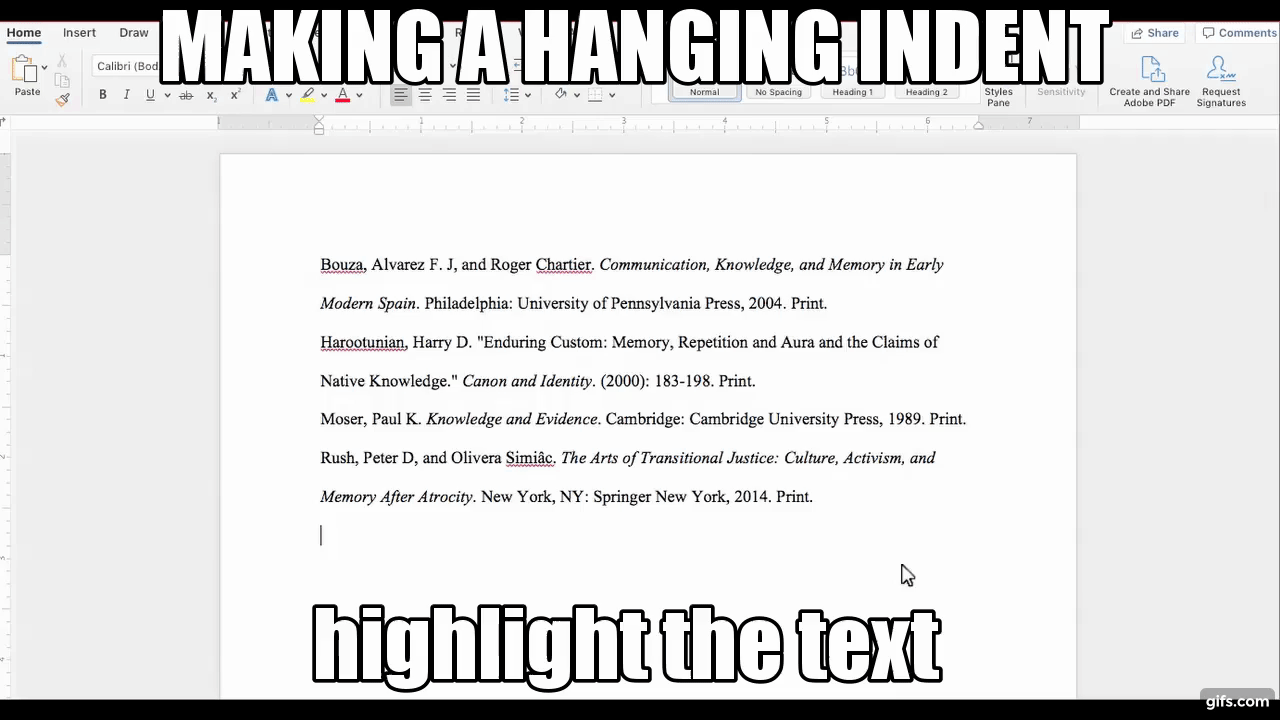 hanging indents word